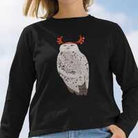 Christmas Long Sleeve T-shirt With Snowy Owl for Women | Organic Cotton Tee | Arctic Wildlife Series