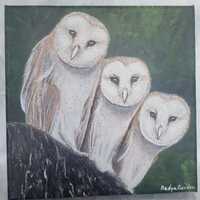 Barn Owls Canvas Print: Nadya Gordon Original Painting, 8x8 Wall Art