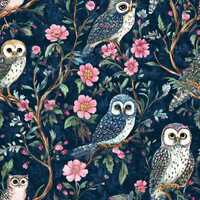 Owl Fabric-dark fabric. satain printed  by the Yard