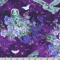 Mystic Moon - Midnight Owls Floral Purple from Robert Kaufman Fabrics