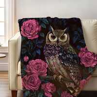Floral Owl Velveteen Throw Blanket: William Morris Inspired Cottagecore Decor