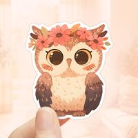 Cute Owl Sticker, Fall Stickers, waterproof sticker, Great Horned Owl Sticker, Owl Lover Gift, Cute 