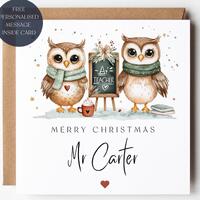 Personalized Teacher Christmas Card, Owl Classroom Design