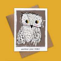 Funny Owl Birthday Card – Hand-Illustrated ‘Another Year Wiser’ | Quirky Birthday 