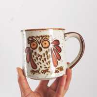 Vintage Coffee Mug - Speckled Owl Stoneware | Vintage Mug | Vintage Owl Mug | Vintage Stoneware | 60