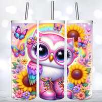 Cute baby owl wearing boots, glasses, rainbow, png, sublimation, sublimation template, template, ski
