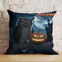Owl Halloween Cushion Cover, Forest Ghost Pumpkin Pillow Cover, Cute Witch Autumn Woodland Decor, Fa
