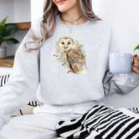 Watercolor Owl Sweatshirt: Hand-Drawn Nature Lover Crewneck