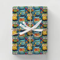 Felted Owl Pattern Gift Wrap: Cottagecore Birthday, Holiday Presents