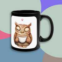 Cute Owl drinking coffee gift Owls gift Owl mugs Owl gift for watercolor art lover birder birding co