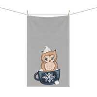 Cotton Tea Towels, Whimsical Owl Hot Chocolate Design, Winter Kitchen Decor, Cute Cocoa Owl, Kitchen