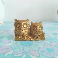 Vintage Mid Century Brass Owl Figurine Two Owls Sitting on a Branch Small Ornament Kitsch Bird Twitc