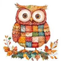 10 Autumn Owl Clipart Bundle, PNG & JPG, Printable Patchwork, Owl in Fall Illustrations, Digital