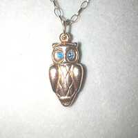 Owl with topaz eyes 9ct gold 18 inch necklace