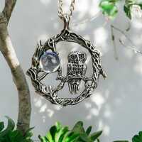 Moonstone Owl Pendant Necklace: Gothic Bohemian Jewelry