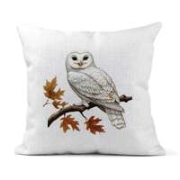 White Owl Linen Cushion Covers 30x30cm - Handmade - Vegan and Eco Friendly