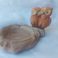 Vintage 1970s Porcelain Owl Ashtray