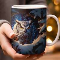 Winter owl mug, coffee mug with owl design, ceramic mug for bird lovers, Christmas gift ideas, uniqu