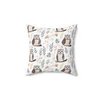 Boho Woodland Owl Faux Suede Pillow, Nursery Decor, Owl Lover Gift, Nature Lover Pillow, Bohemian Cu