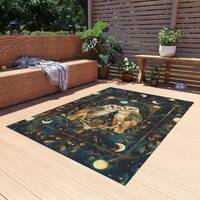 Elegant Barn Owls & Night Sky Indoor/Outdoor Rug | Art Deco Nature Rug with Stars and Multiple M