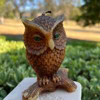Vintage Signed Wax Owl Figure, Handarbeit 1989