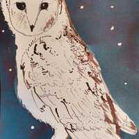 Owl painting. Ink and watercolour on cotton paper.