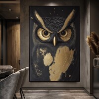 Black and Gold Owl Art Print: Modern Wildlife Decor (Digital Download)