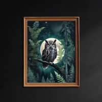 Owl art print, fairycore decor, home decor, dark academia wall hanging,  gothic room decor, night dr