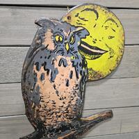 SMILING MOON and OWL faux vintage Halloween sign reproduction