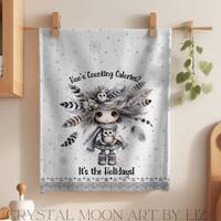 Winter Owl Tea Towels, Personalized Cotton Kitchen Towels, Holiday Decoration, Adorable Doll Design,