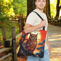 Horned Owl Tote Bag, Owl Cruise Tote, Vacation Bag, Travel Tote, Reusable Shopping Tote, Owl Lover T