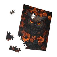 Mysterious Owl Jigsaw Puzzle, Black and Orange Owl Puzzle, Floral Owl Jigsaw Puzzle, 110, 252, 500, 