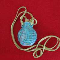 Hand Painted Ceramic Owl Pendant Bottle Necklace with Cork, Soft Deerskin Lacing, Turquoise, Aquamar