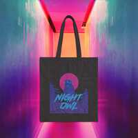 Night Owl Cotton Canvas Tote Bag -  Nocturnal, Late, Nighttime, Neon, Retro, Outrun, Retrowave, Synt