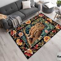 Whimsical Book Nook Owl Rug, Woodland Room Decor, Forest Inspired Rug, Forest Aesthetic Fairycore Bo