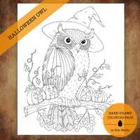 Halloween Owl | Ellie Marks - Premium Coloring Page | Printable Adult Colouring Pages Book Instant D