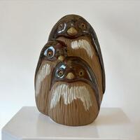 Vintage Owl Family Stoneware Figurine - Made in Japan