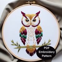 Wise Owl Bird Hand Embroidery PDF pattern. 7 sizes 3-8 inch & A4  hoop. Easy to sew Embroidery t