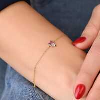 14K Gold Owl Charm Bracelet: Minimalist Animal Jewelry