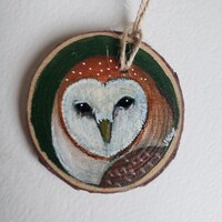 Hand painted -Wooden Slice Barn Owl painting - Wildlife Art - Bird series--Wood Crafts - hanging orn