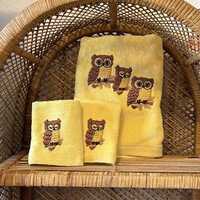 Vintage Martex Yellow Owls Full Towel and Hand Towels 70s 80s 90s Towels