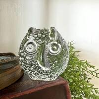 Vintage Eda Kristall Nya Glasbruket Glass Owl, Swedish Glass, Collectable Glass, 70's Owl, Textu