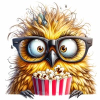 12 PNG Funny Owl Nerd Bird Clipart, Popcorn Glasses Humorous Animal