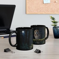 Northern Spotted Owl Mug | Detailed Nighttime Wildlife Art | Luminous Forest Scene