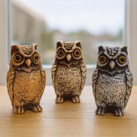 1PC Vintage Owl Figurine, Plastic Owl Statue Gold Silver Wood Tone Owl, HandPainted Owl Decor, Small