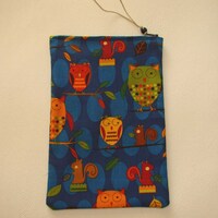 cute cute "Hoot" owls and squirrels cotton zippered pouch/ clutch handmade by me, Miss Pat