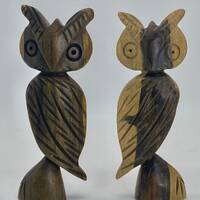 Two Vintage Wood Carved Owls Puerto Rico