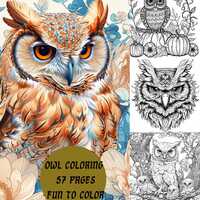 Wise Owls Coloring Pages, Mega Large Bundle 57 Detailed Adult Coloring Sheets (Digital Download)