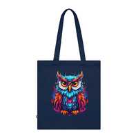 Colorful Owl Art Organic Cotton Tote Bag, Eco-Friendly Shopper, Reusable Grocery Bag, Nature Lover G