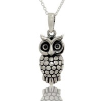 Sterling Silver Owl Pendant Necklace: Bird Charm Jewelry Gift
